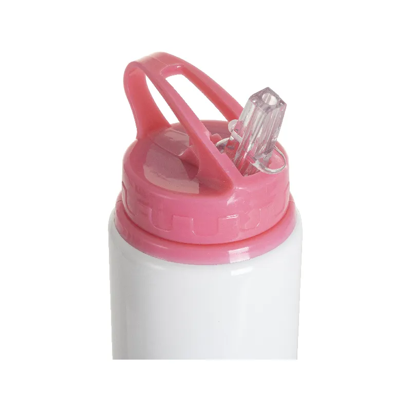 Botella de Aluminio 600ml con Caña y Tapa Rosada – Sublimable