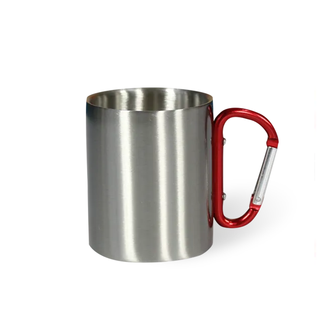 Taza de Acero Inoxidable con Asa Mosquetón Rojo 11 oz – Personalizable por Sublimación