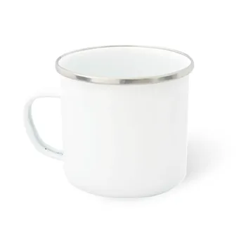 Taza Enamel Blanca 12oz con Borde Plata para Sublimación