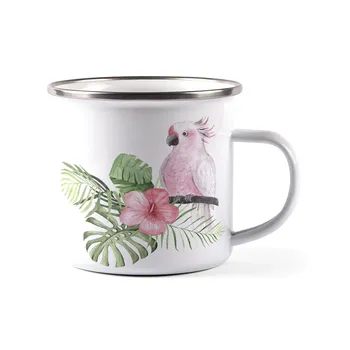 Taza Enamel Blanca 12oz con Borde Plata para Sublimación