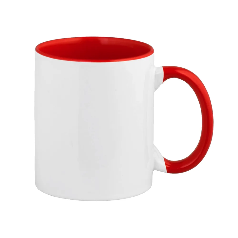 Taza 11 Oz Color Interno y Asa Roja – Para Sublimación