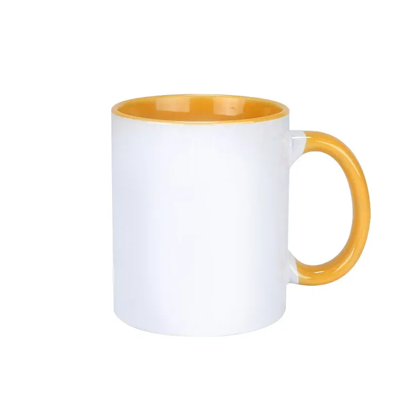 Taza 11 Oz Color Interno y Asa Amarilla – Para Sublimación