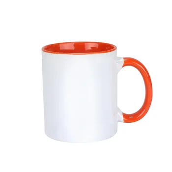 Taza 11 Oz Color Interno y Asa Naranja – Para Sublimación