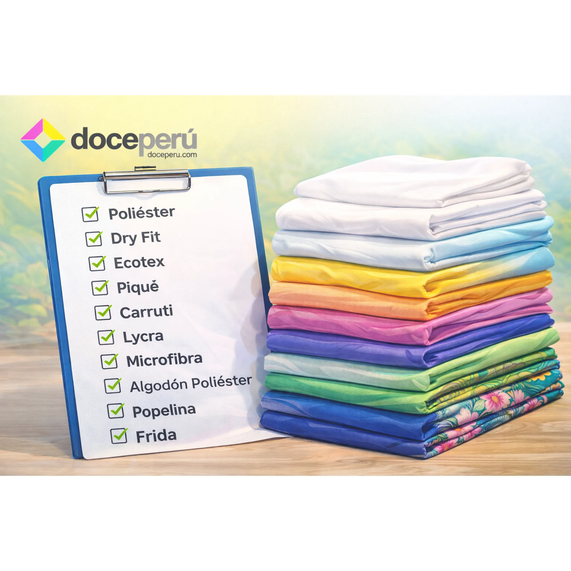 Muestrario de 10 telas aptas para sublimación con carta de color y plancha térmica