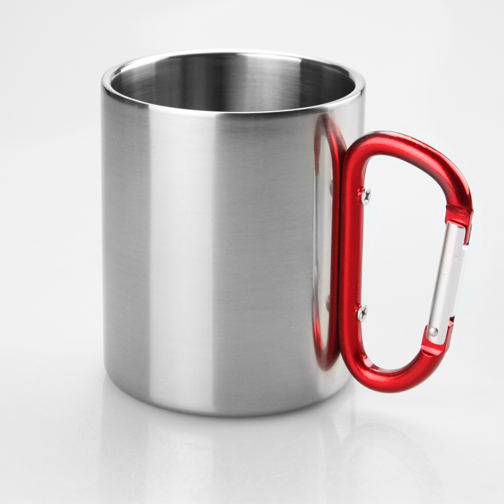 Taza de Acero Inoxidable con Asa Mosquetón Rojo 11 oz – Personalizable por Sublimación